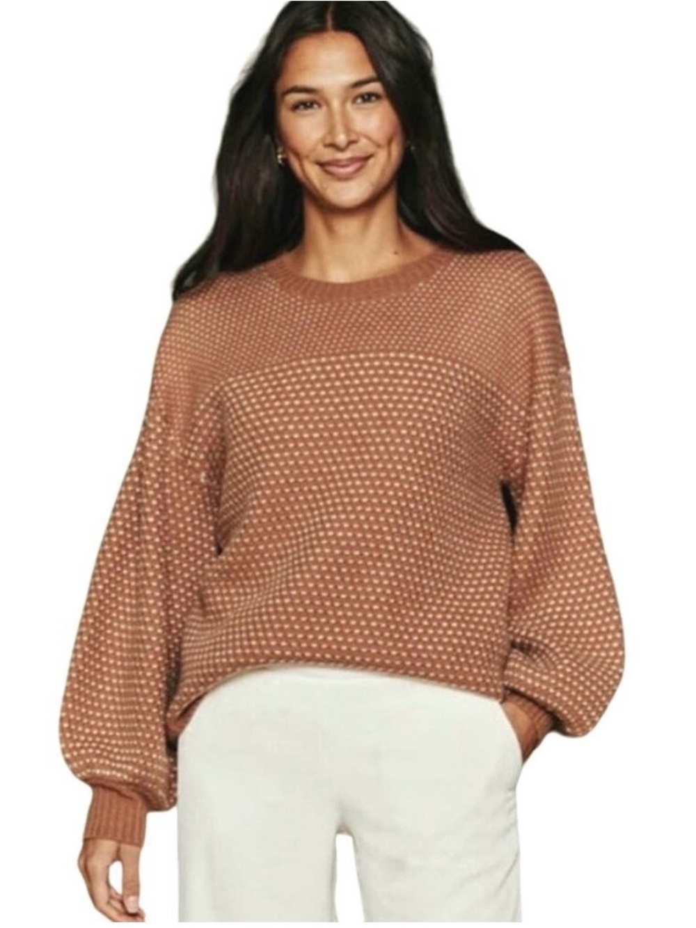 Summersalt Women's cashmere wool Crewneck Bubble-Sleeve Sweater in camel